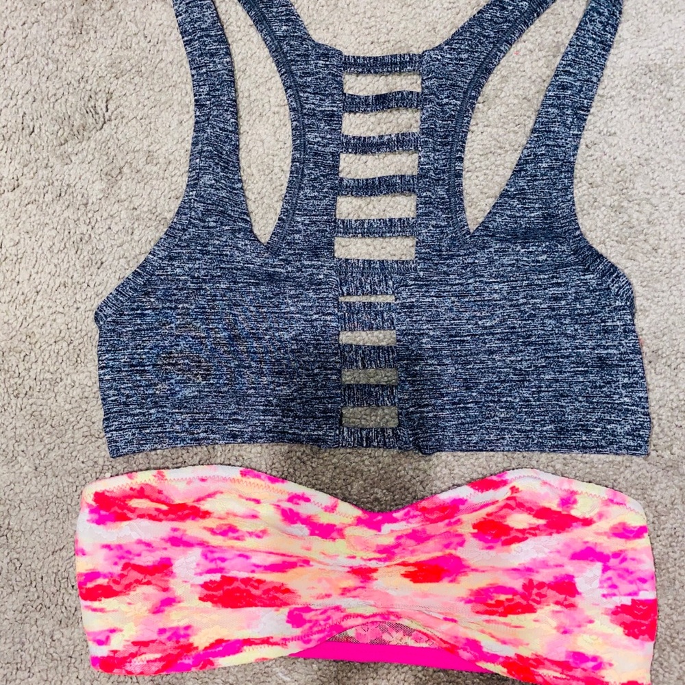 Pink sports bra and lace bandeau
